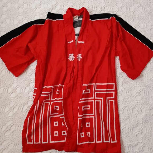 Yukuta men Short Kimono Robe 100% Cotton Red White Black Made in Japan Medium L - Picture 3 of 7
